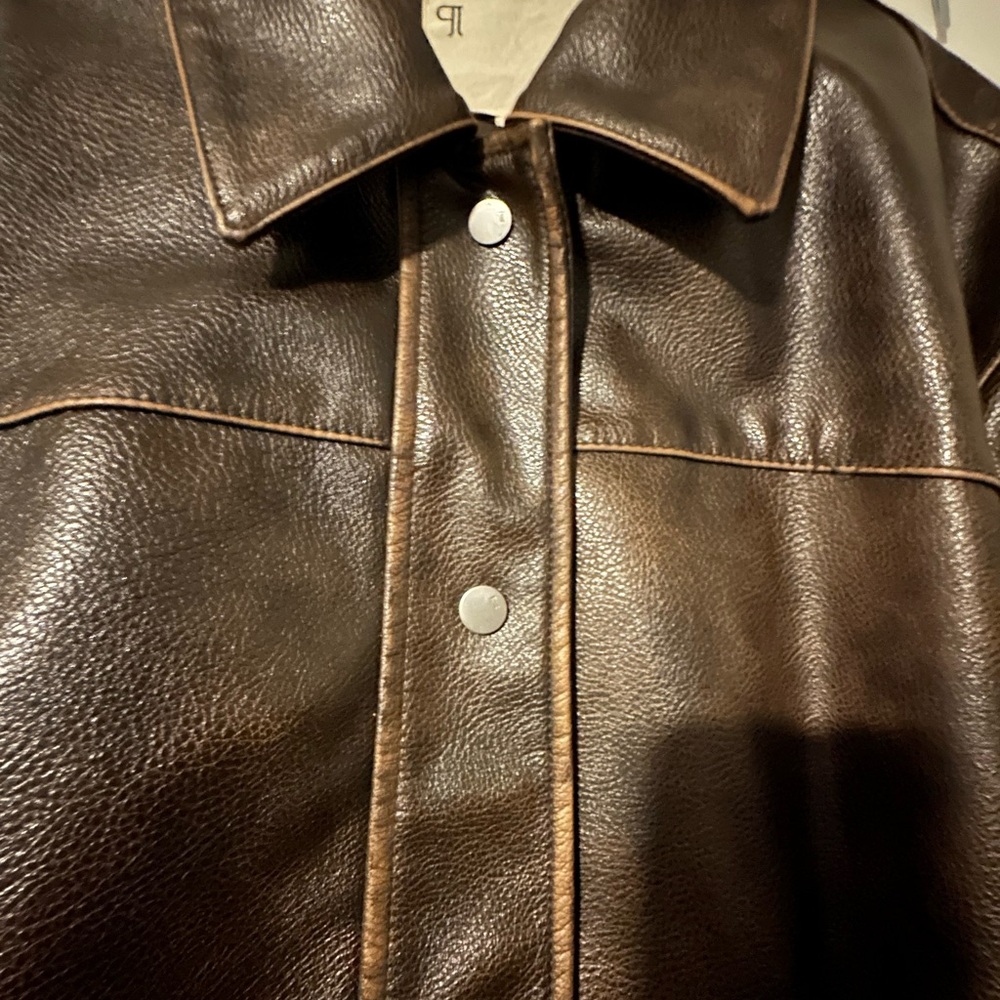 Anthropologie Pilcro Dark Brown Oversized Leather Jacket Size M - Picture 3 of 5